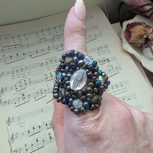 Elegant Beaded Crystal Ring Stretch 90s Style Ring